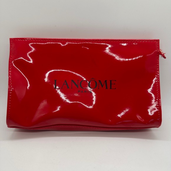 Lancome Paris Red Patent Leather Cosmetic Makeup Bag Pouch Clutch Zipper Closure - Picture 12 of 12